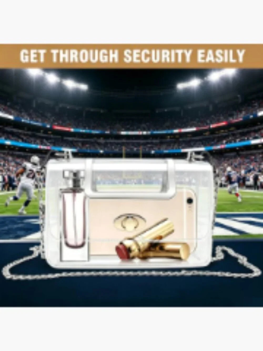 Stadium Approved Clear Crossbody Purse with Gold Chain Strap